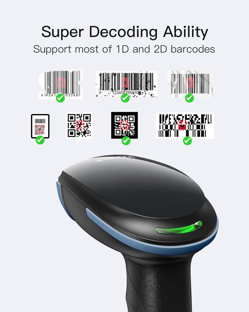 Inateck 2D Barcode Scanner, Wireless Bluetooth QR Barcode Scanner, Handheld Scanner with APP and SDK, 1 Charge for 3 Months, BCST-23 Blue - Image 2